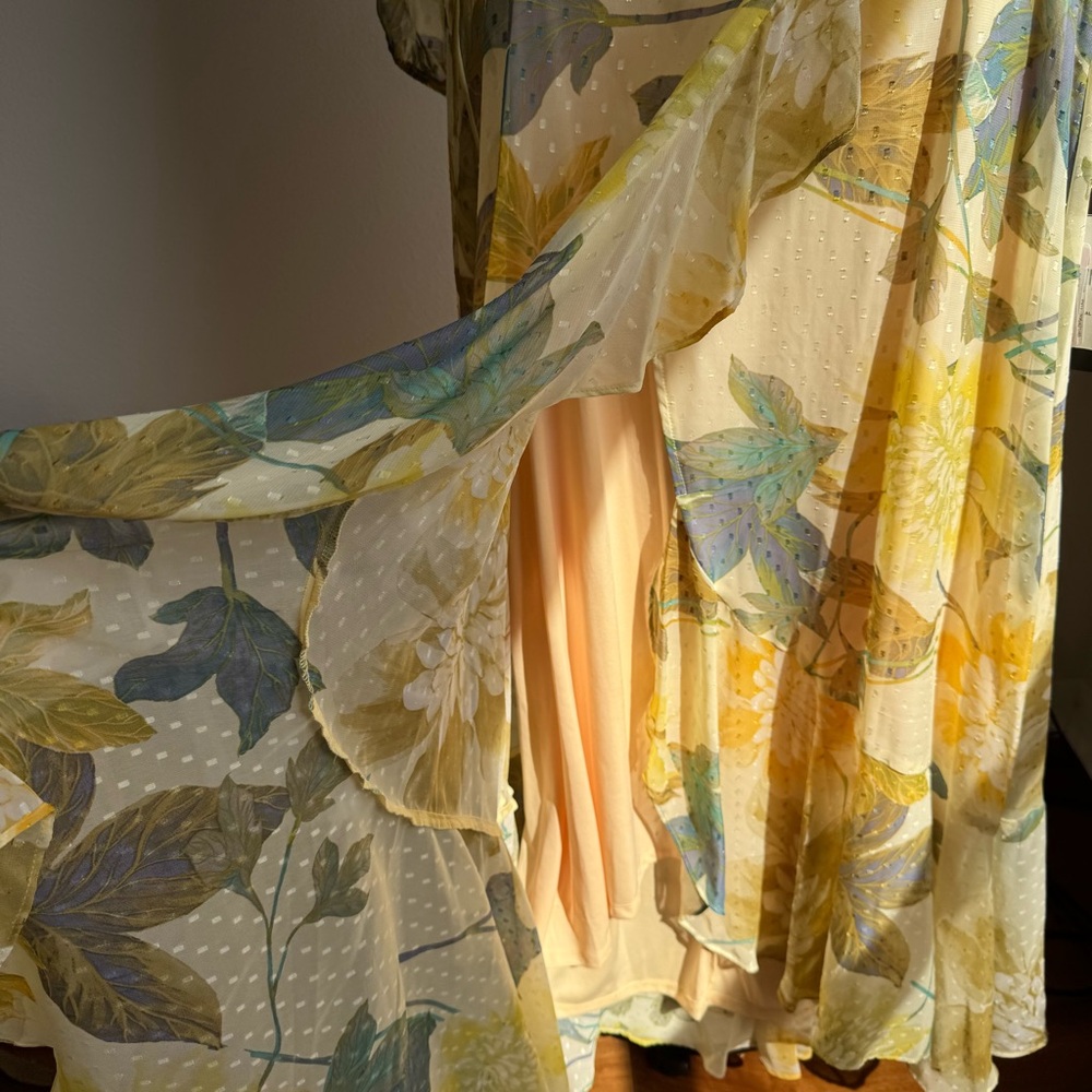 NWT Maison Tara Asymmetrical Hem Tiered Ruffle V-Neck Faux Wrap Midi Dress Sz 10 - Picture 4 of 11